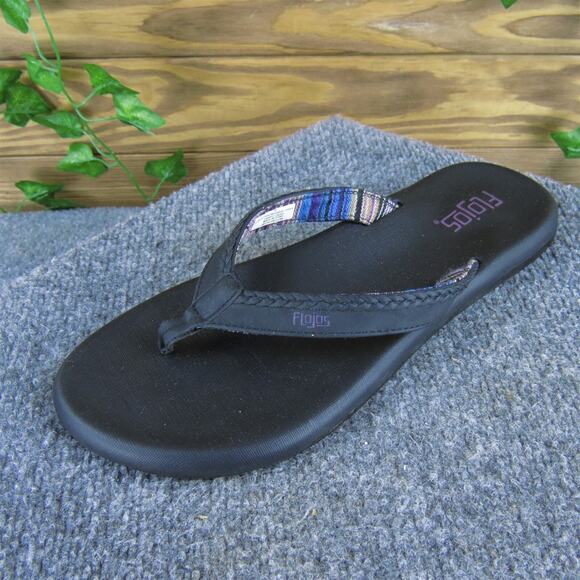 Flojos Women's Flip Flop Black Synthetic Sz 10 Medium Gently Used 2025‎ - Picture 1 of 6